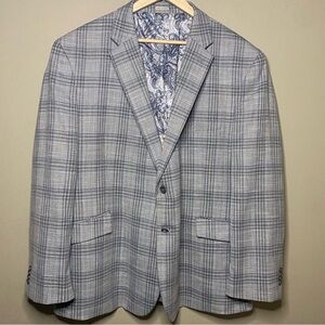Joseph Abboud Sport Coat Blazer Jacket 52R Gray Plaid Wedding Corporate Church
